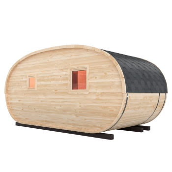 Fasssauna / Gartensauna / Banja / Oval 5,0 m mit Vorraum und Balkon